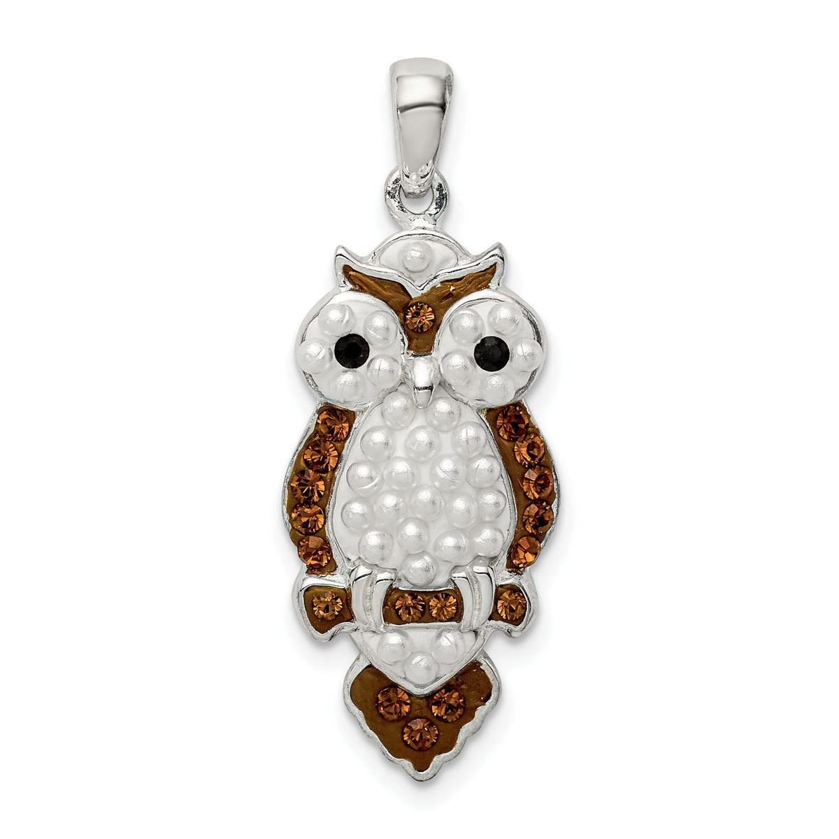 Owl Pendant in Sterling Silver with Simulated Pearl Accent, 25mm - Sophia Jewelers Main image
