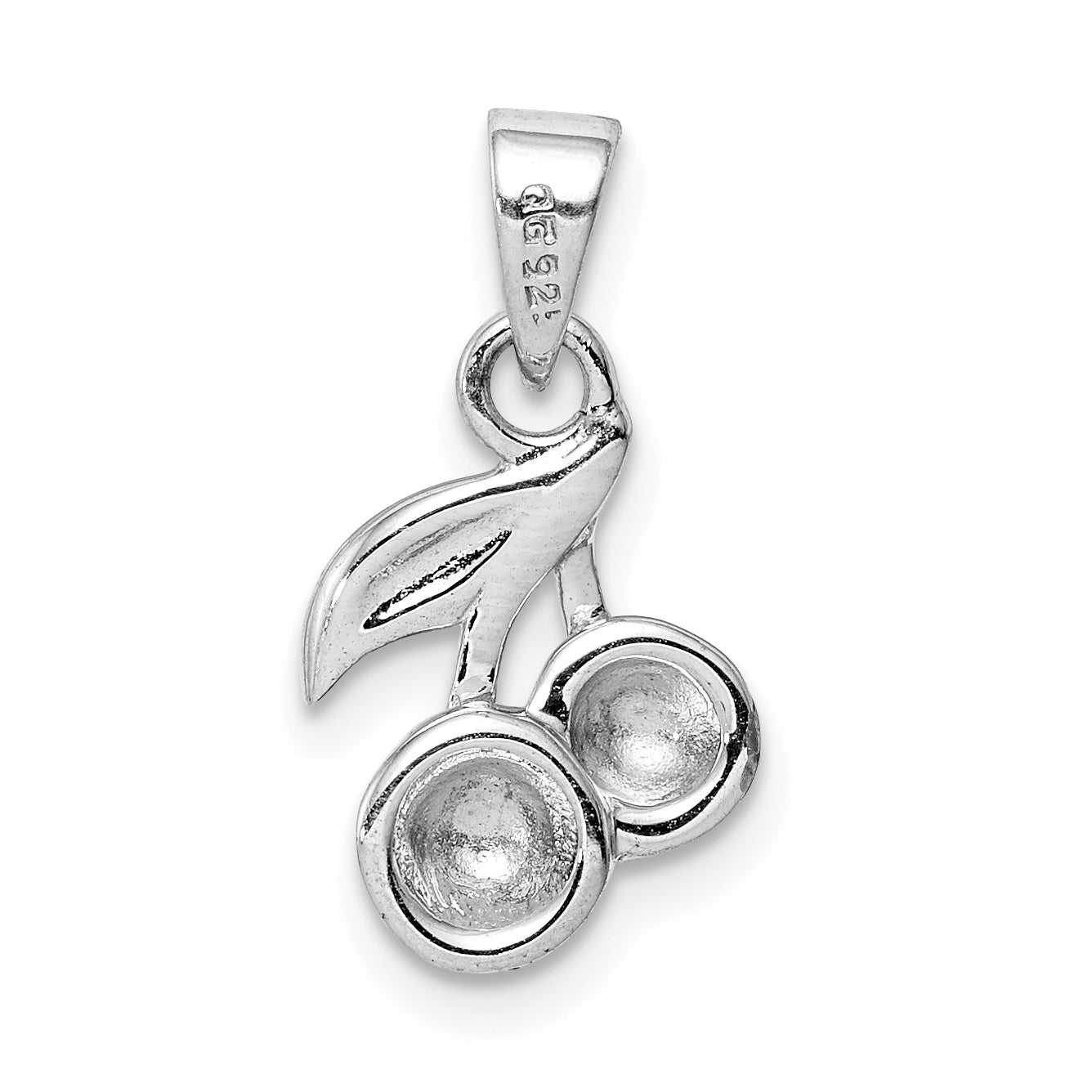 Sterling Silver RH-plated Red & Green Enameled Cherry Children's Pendant