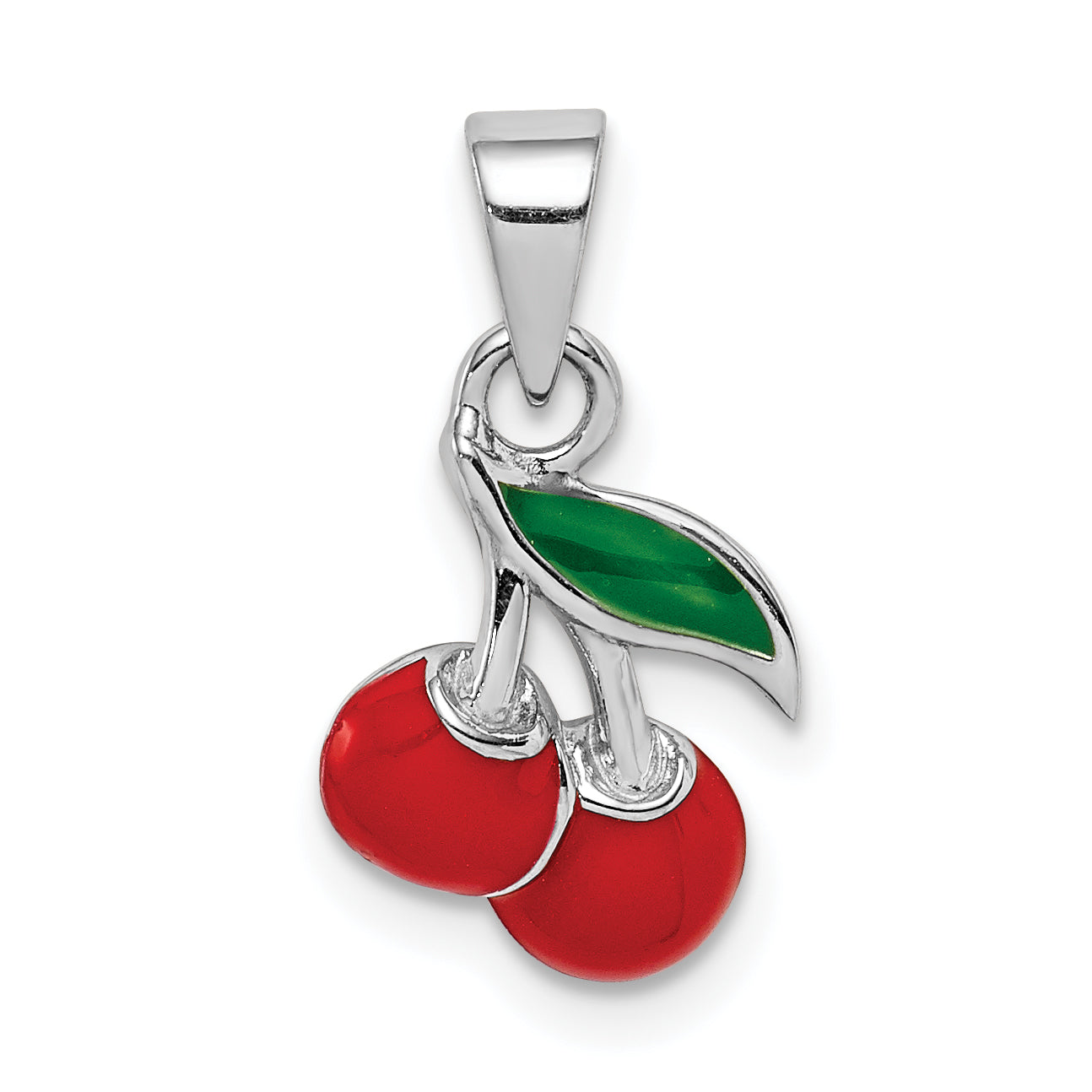 Sterling Silver RH-plated Red & Green Enameled Cherry Children's Pendant Main image
