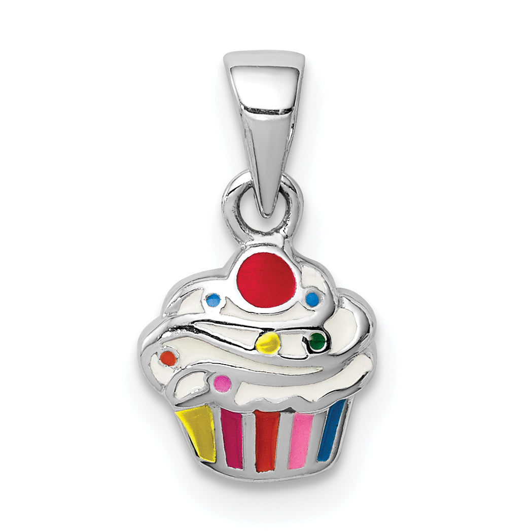 Sterling Silver RH-plated Multi-color Enameled Cupcake Children's Pendant Main image