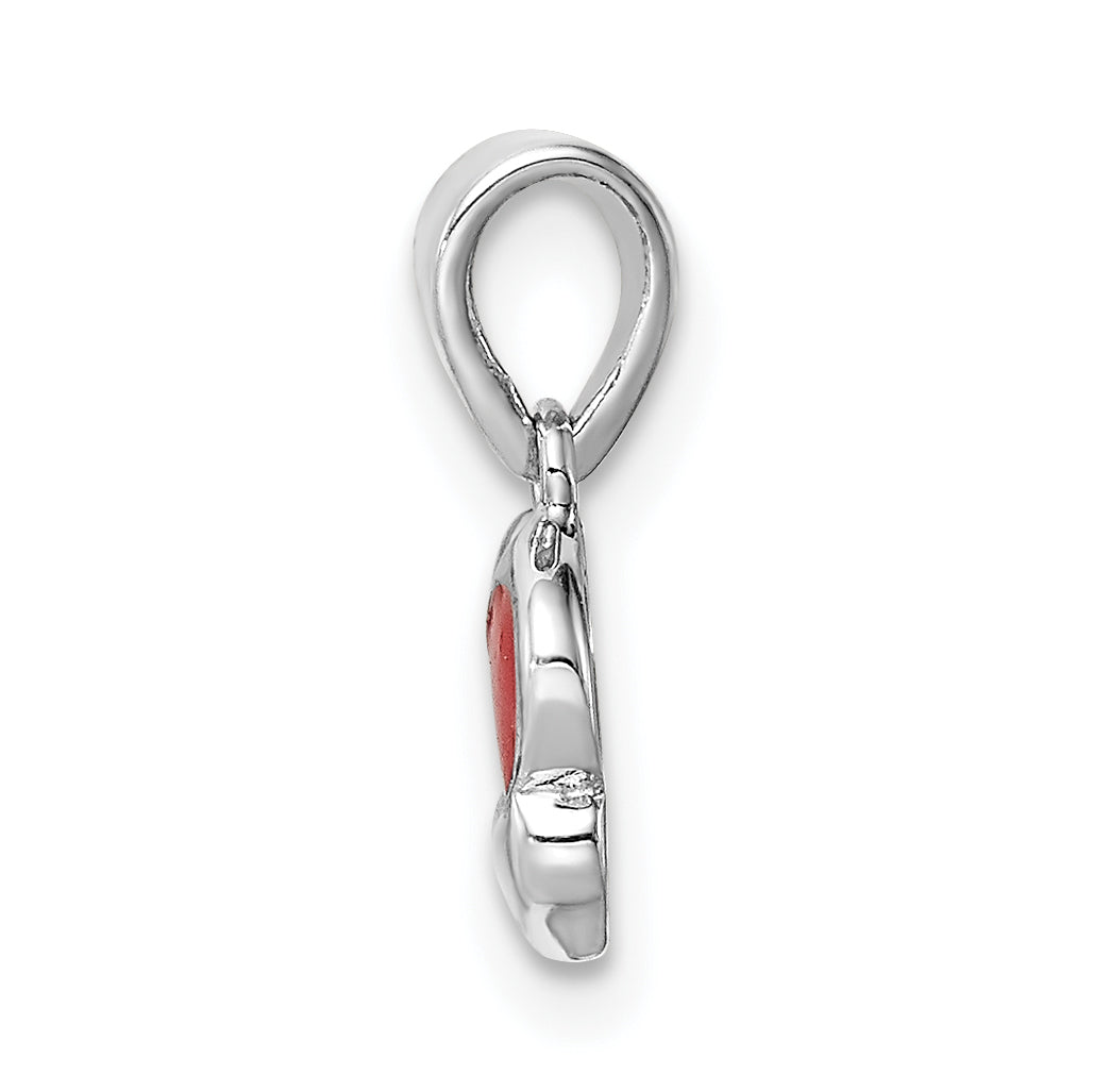 Sterling Silver Rhodium-plated Red Enameled Hearts Children's Pendant Secondary image