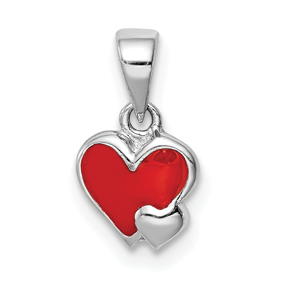 Sterling Silver Rhodium-plated Red Enameled Hearts Children's Pendant Main image