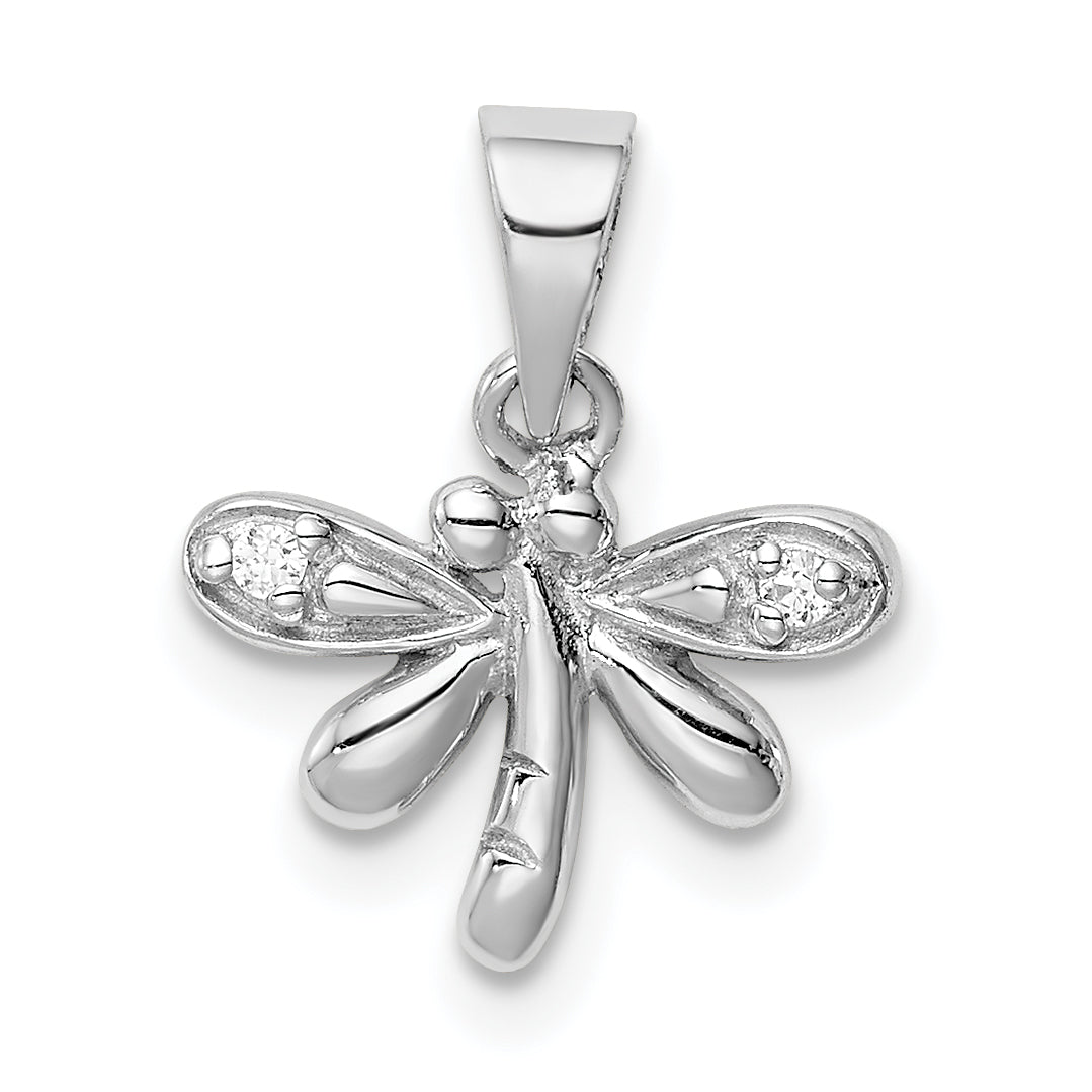 Sterling Silver Rhodium-plated Polished CZ Dragonfly Children's Pendant Main image