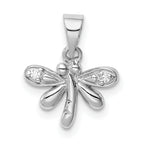 Sterling Silver Rhodium-plated Polished CZ Dragonfly Children's Pendant