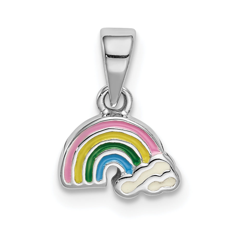 Sterling Silver RH-plated Polished & Enameled Rainbow Children's Pendant Main image