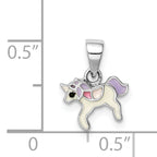 Sterling Silver RH-plated Multi-color Enameled Unicorn Children's Pendant