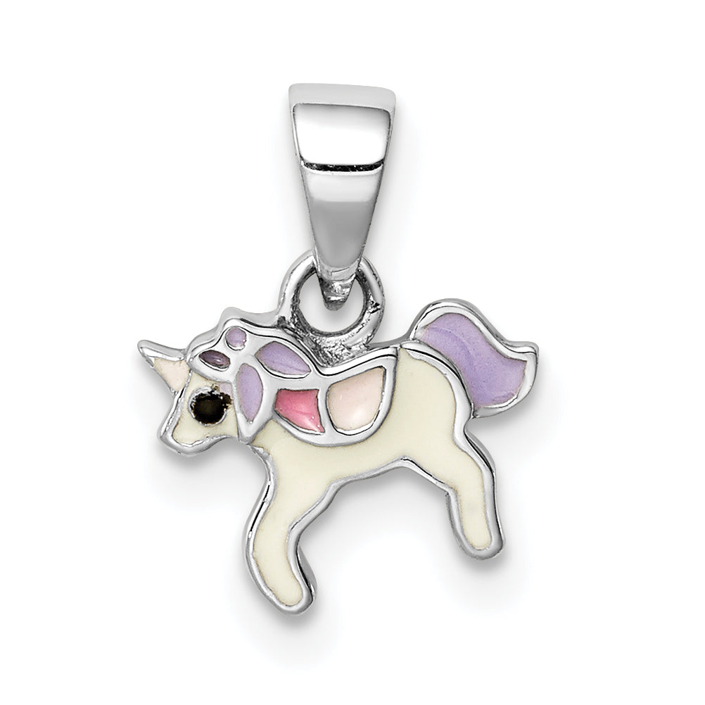 Sterling Silver RH-plated Multi-color Enameled Unicorn Children's Pendant Main image