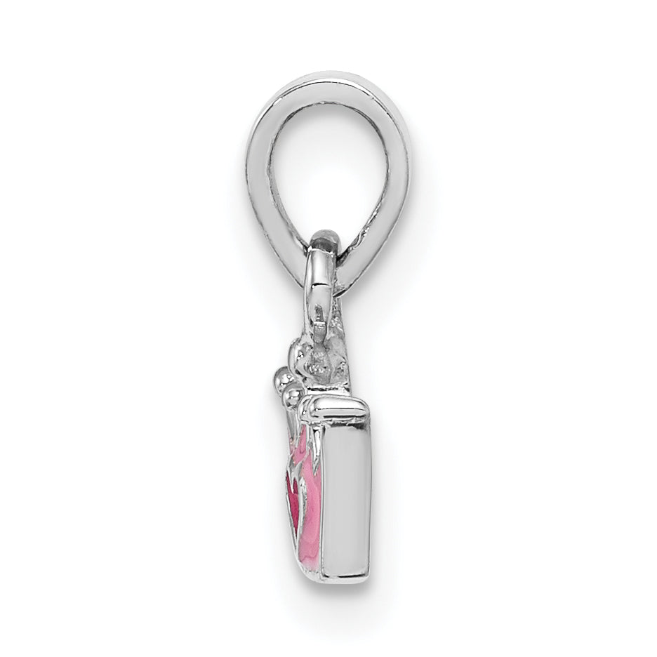 Sterling Silver RH-plated Pink Enameled Heart Crown Children's Pendant Secondary image