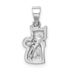 Sterling Silver RH-plated Polished White Enameled Cat Children's Pendant
