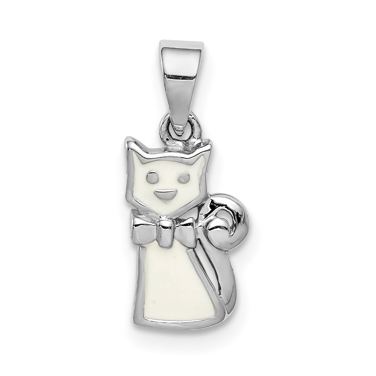 Sterling Silver RH-plated Polished White Enameled Cat Children's Pendant Main image