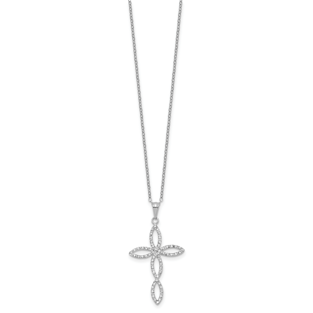 Diamond Fascination Diamond Mystique Sterling Silver Platinum-plated Diamond Cross 18 Inch Necklace