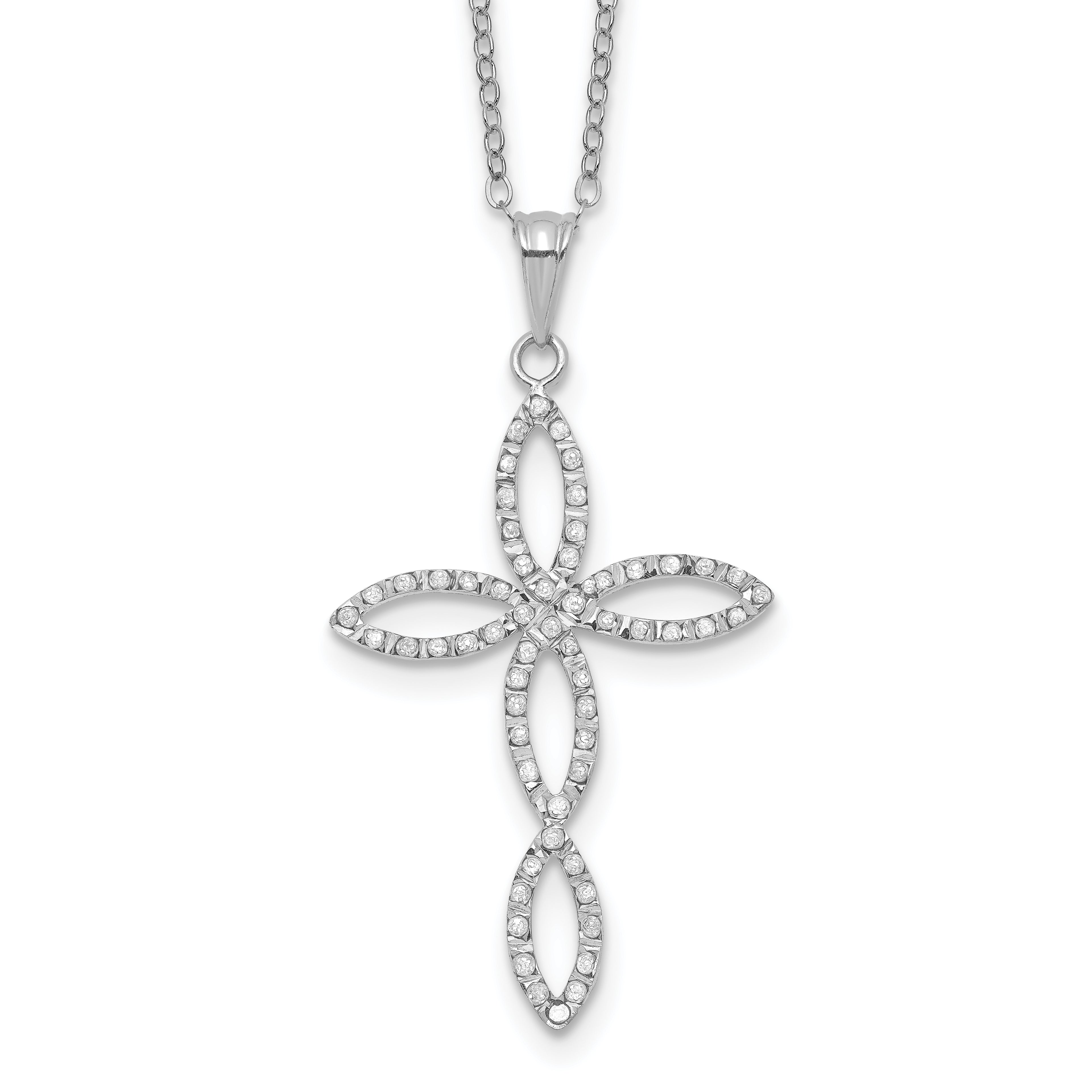 Diamond Fascination Diamond Mystique Sterling Silver Platinum-plated Diamond Cross 18 Inch Necklace