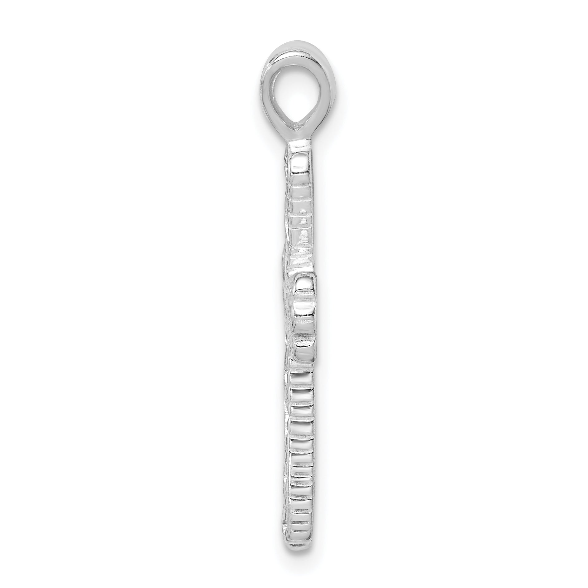 Sterling Silver Rhodium-plated Filigree Textured Cross Pendant Secondary image