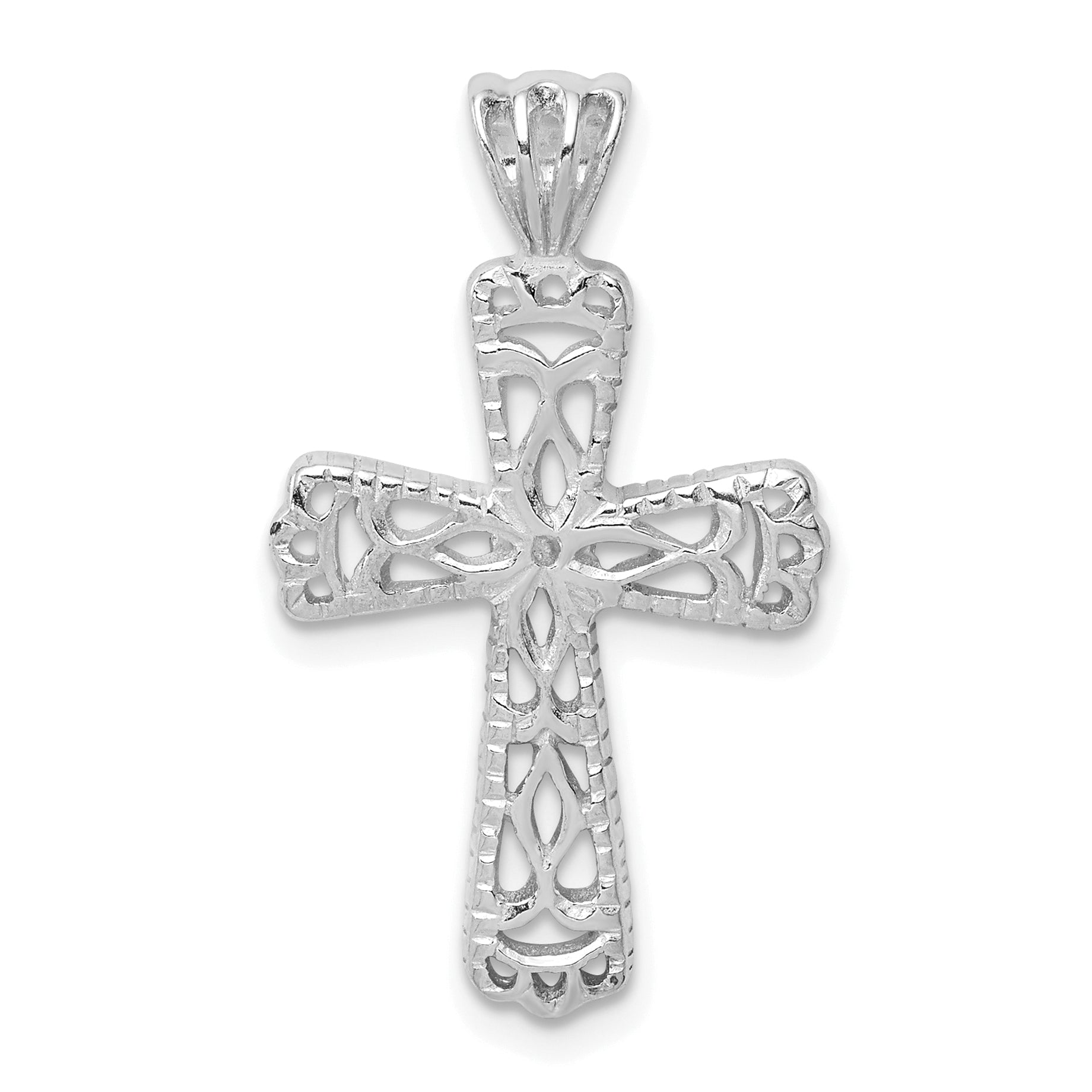 Sterling Silver Rhodium-plated Filigree Textured Cross Pendant Main image