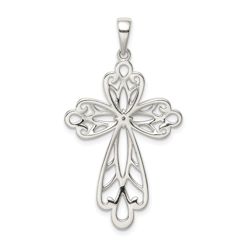 Sterling Silver Diamond & Diamond-cut Cross Pendant