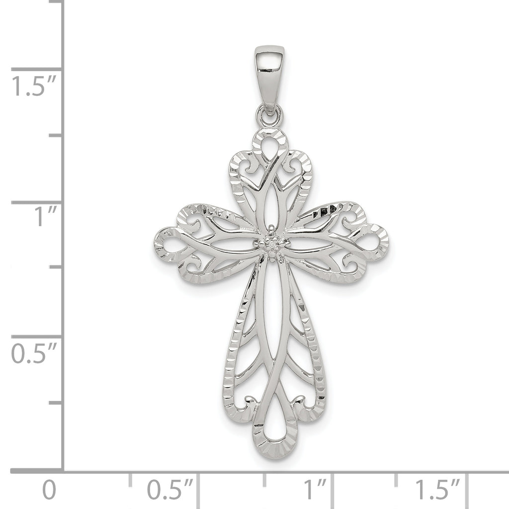 Sterling Silver Diamond & Diamond-cut Cross Pendant