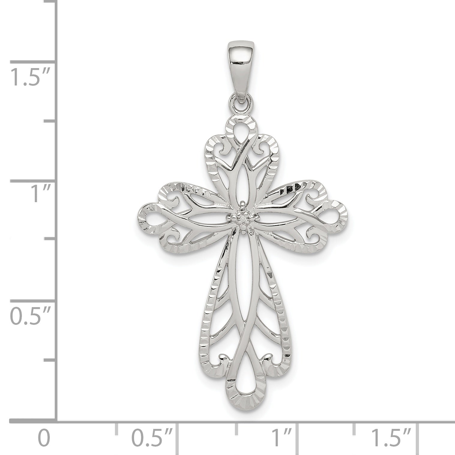 Sterling Silver Diamond & Diamond-cut Cross Pendant