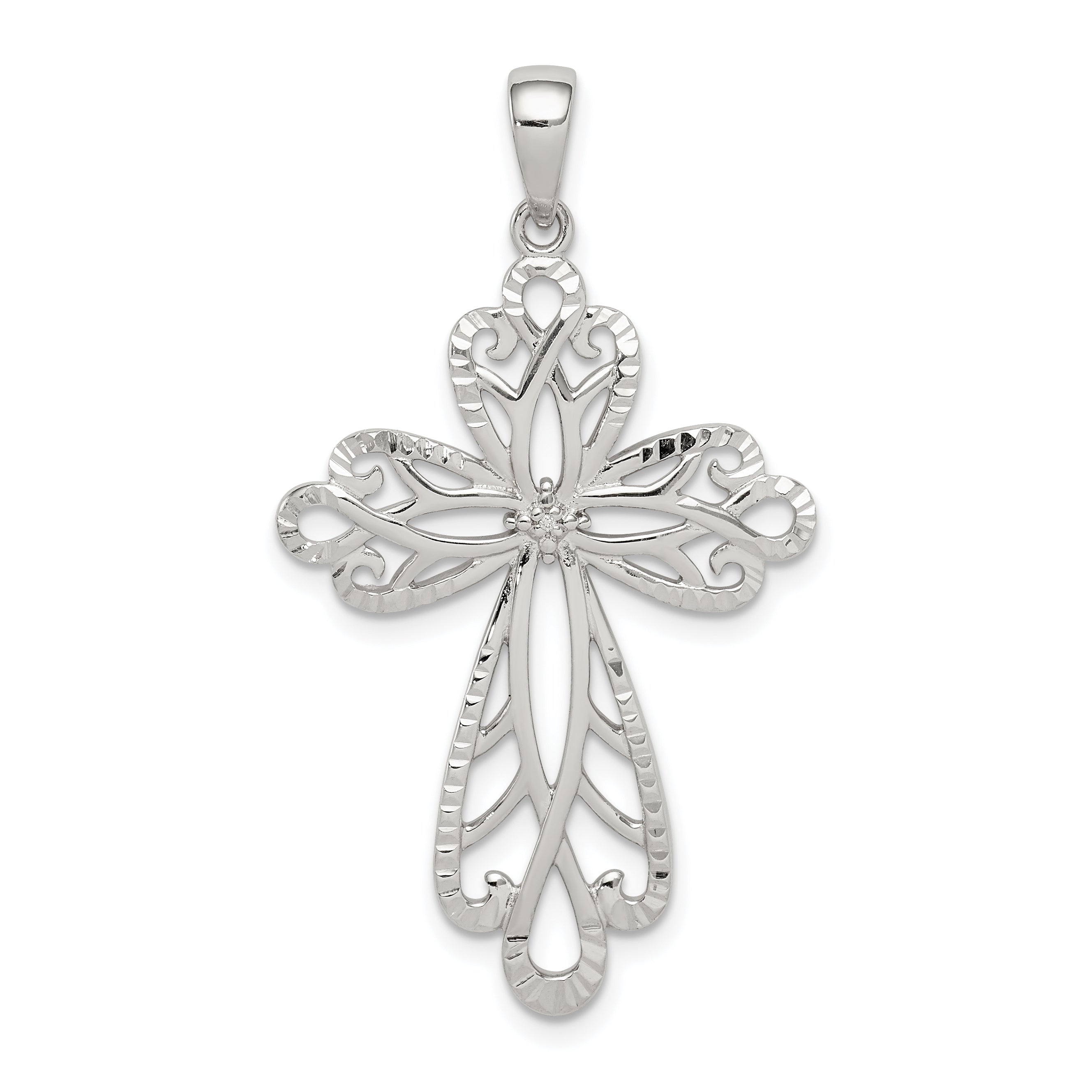 Sterling Silver Diamond & Diamond-cut Cross Pendant Main image