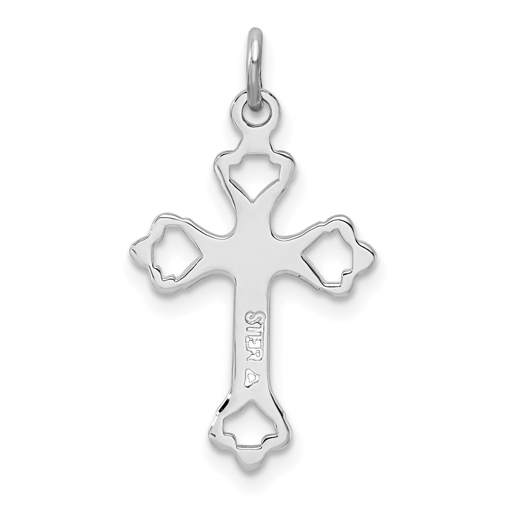Sterling Silver Rhodium-plated Diamond-Cut Cross Pendant