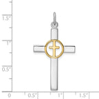 Sterling Silver Rhodium-plated & Gold Tone Cross Pendant