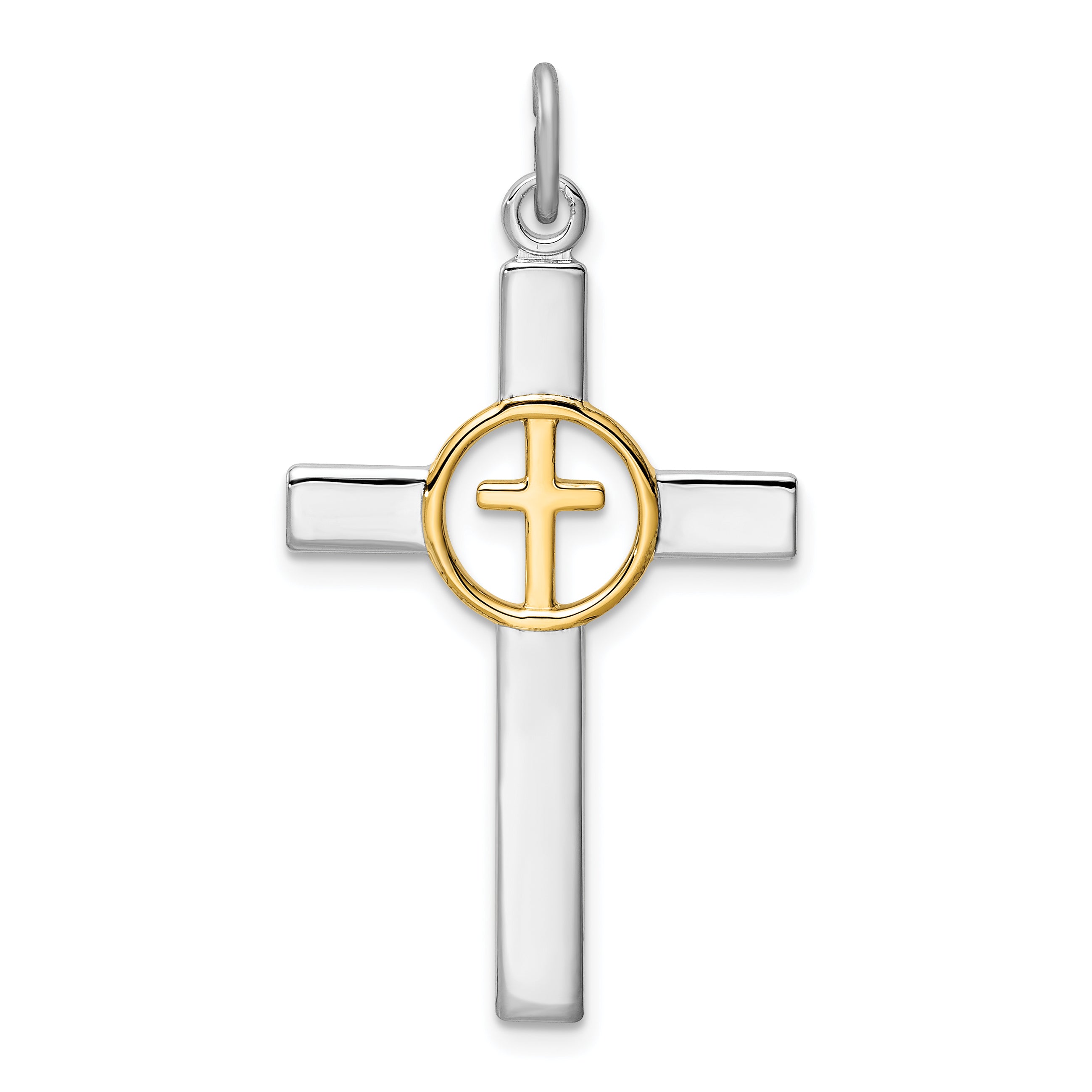 Sterling Silver Rhodium-plated & Gold Tone Cross Pendant Main image