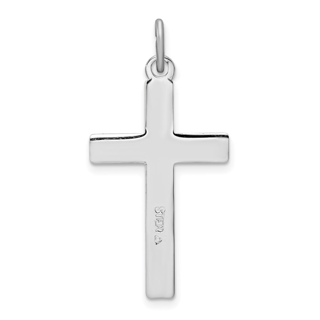 Sterling Silver Rhodium-plated Diamond-Cut Cross Pendant