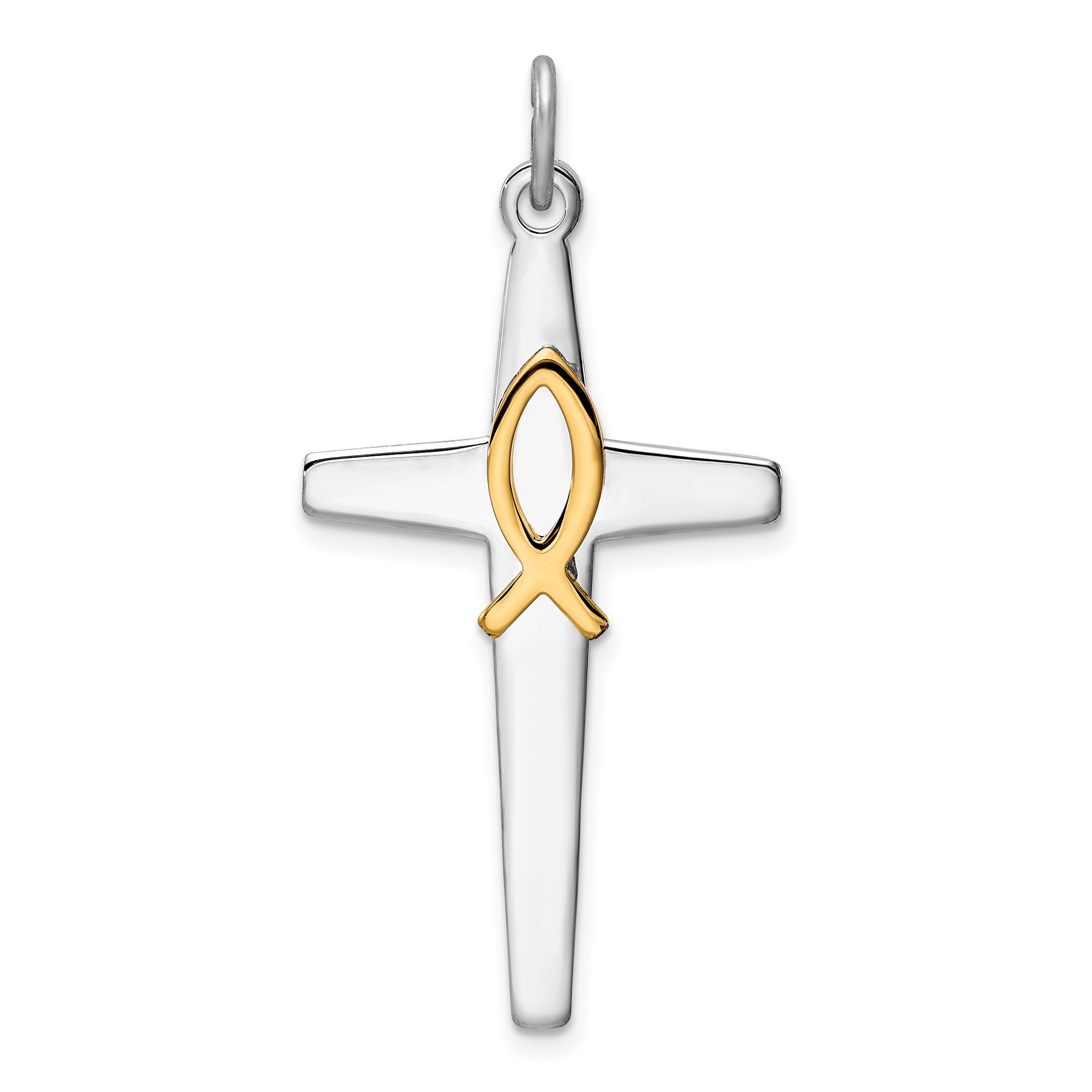 Sterling Silver Rhodium-plated & Gold Tone Cross Pendant Main image