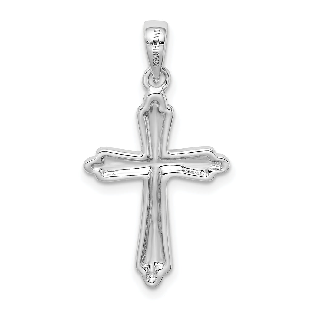 Sterling Silver Rhodium-plated Striped Texture Cross Pendant