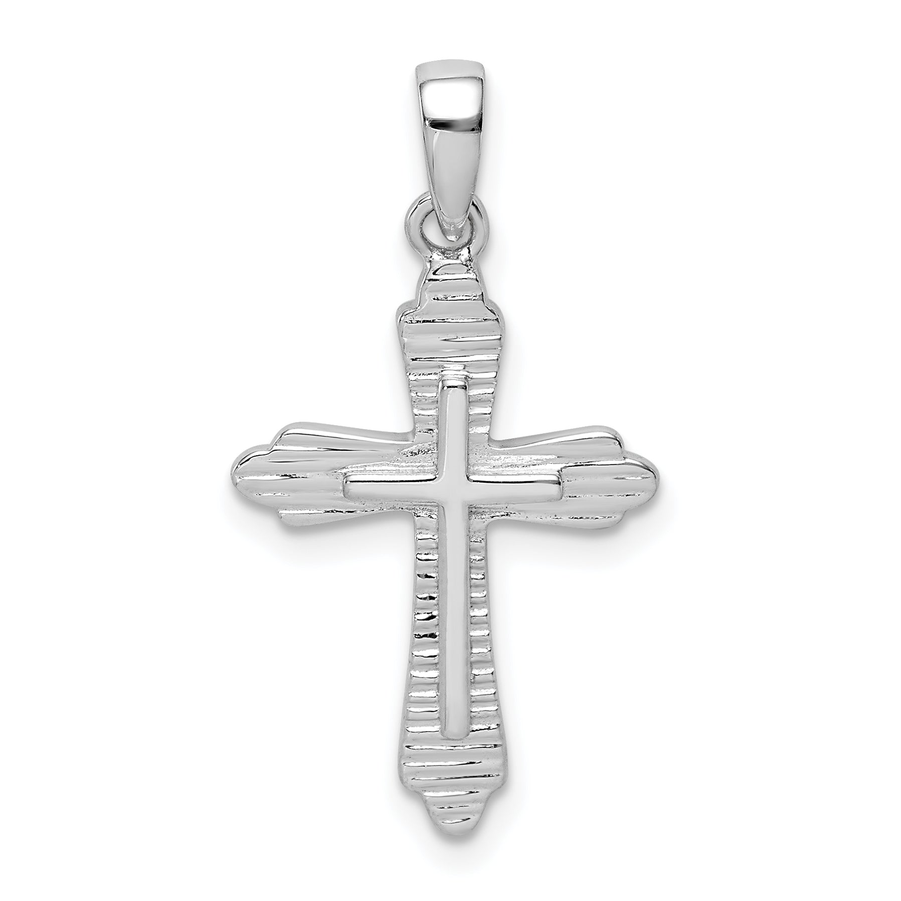 Sterling Silver Rhodium-plated Striped Texture Cross Pendant Main image