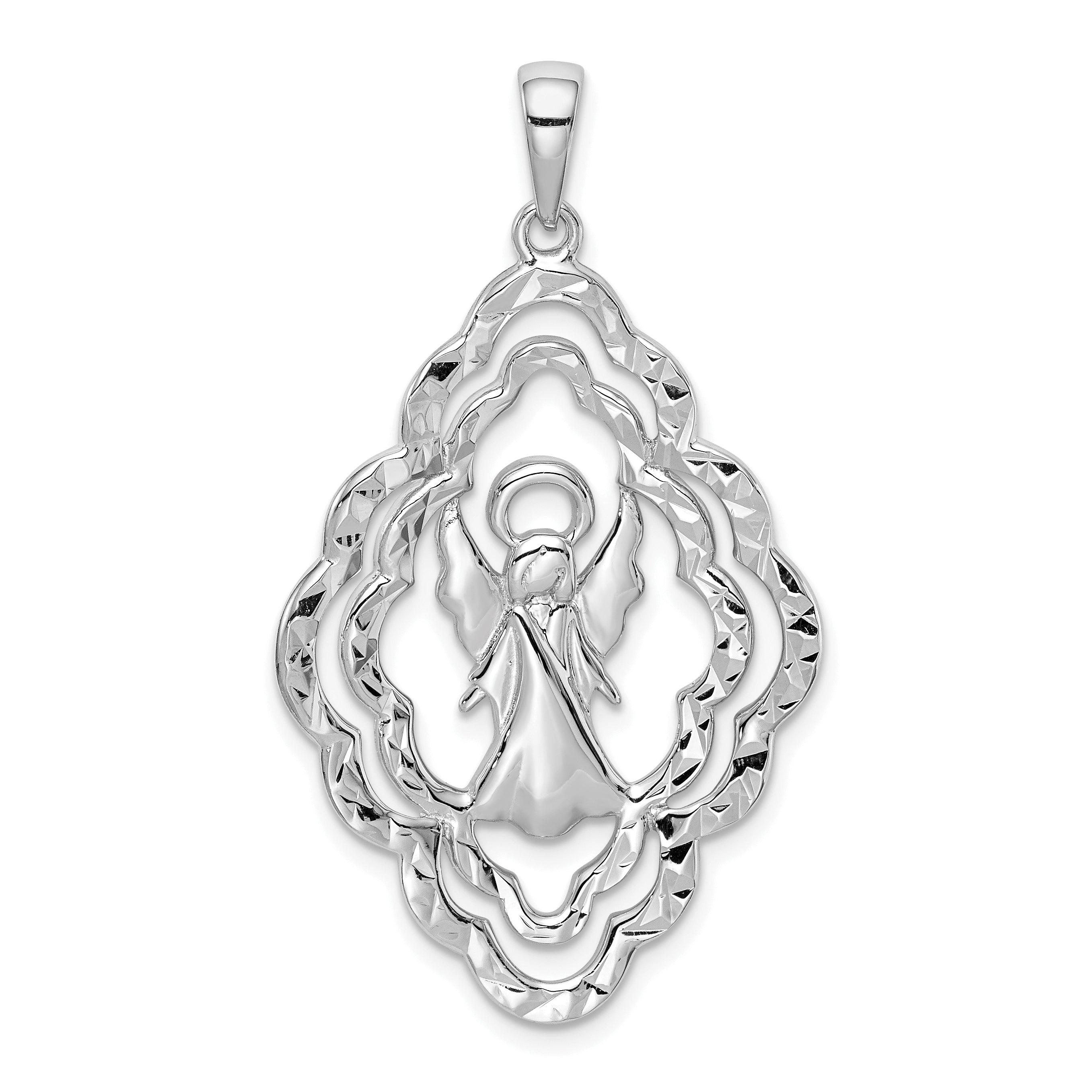Sterling Silver Rhodium-plated Diamond-cut Angel Pendant Main image