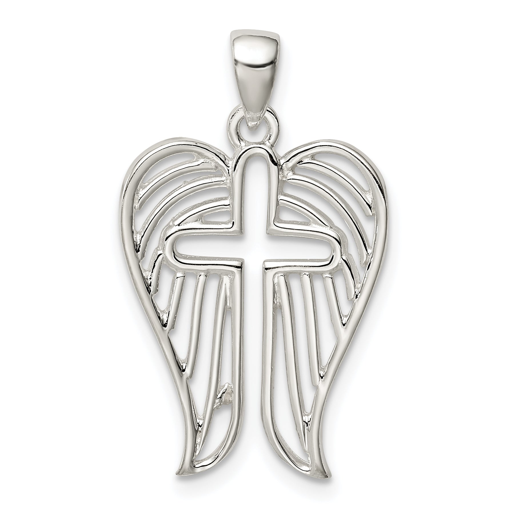 Sterling Silver Textured Wing Cross Pendant Main image