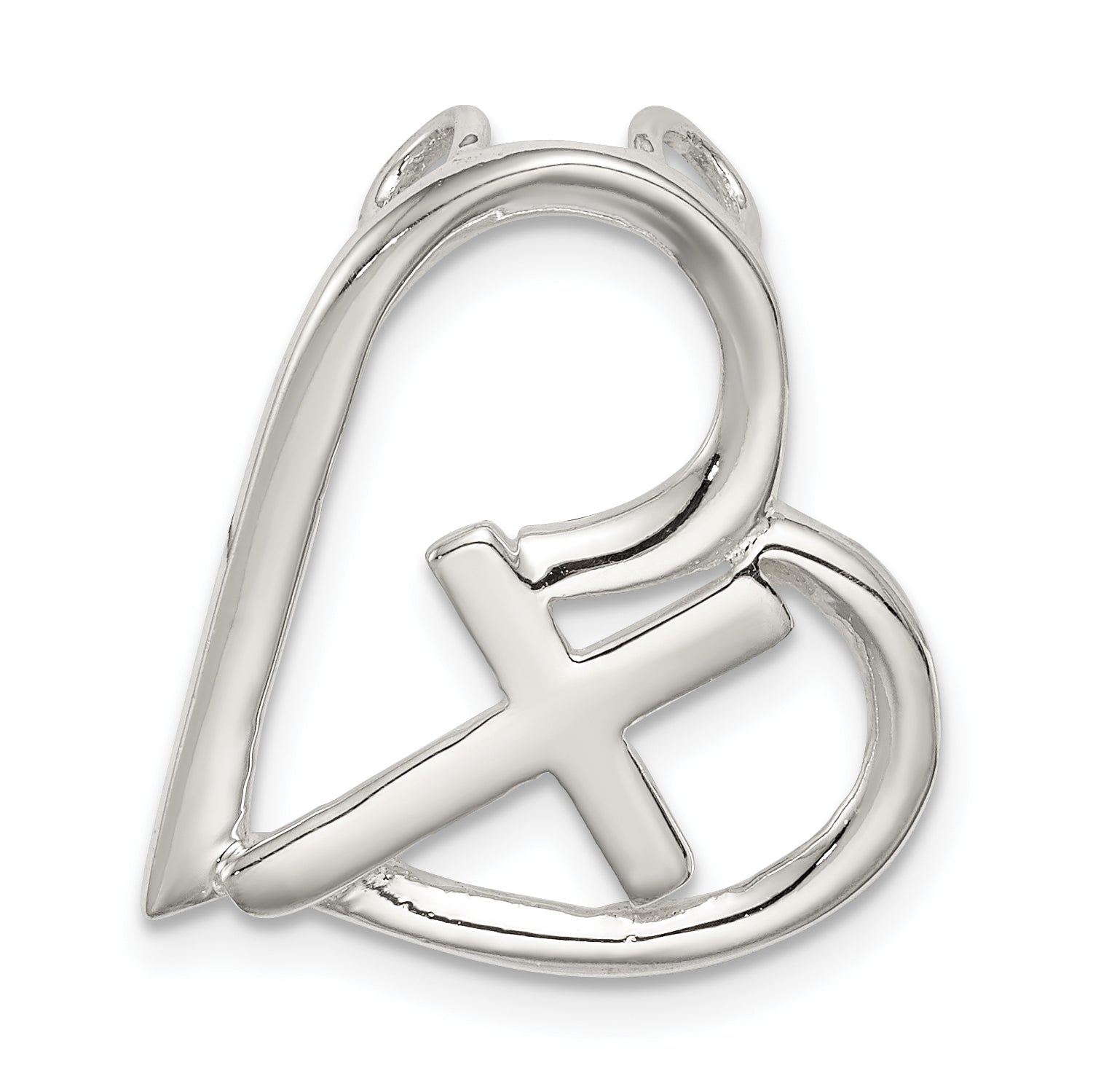 Sterling Silver Polished Cross Heart Chain Slide Main image