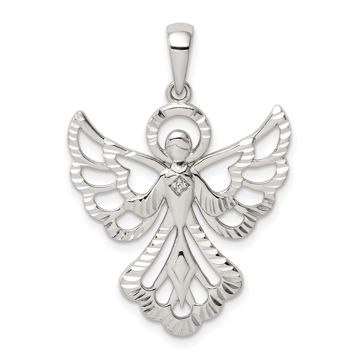 Angel Pendant in Sterling Silver with Diamond Accents, 32mm - Sophia Jewelers Main image