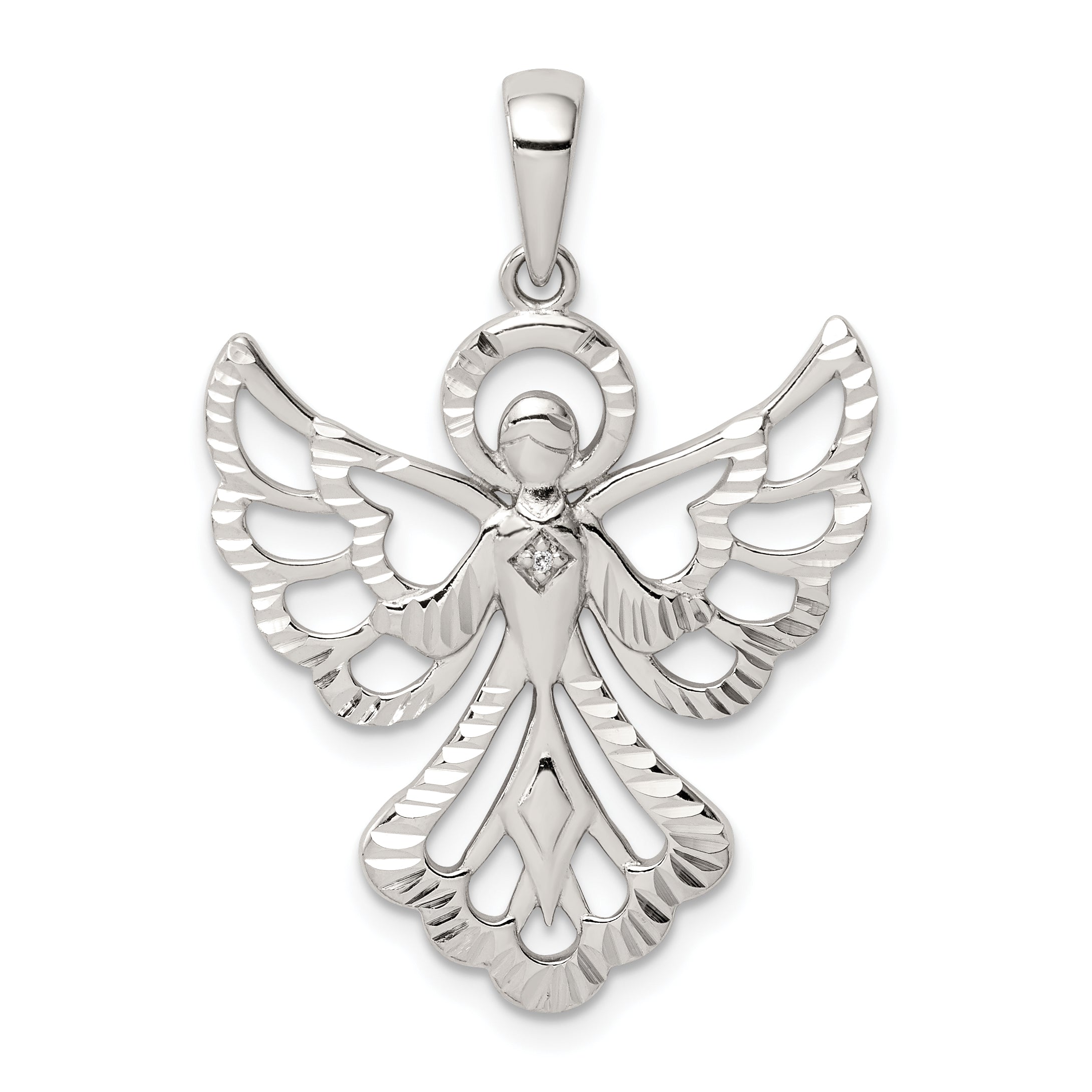 Sterling Silver Diamond & Diamond-cut Angel Pendant Main image