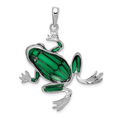 De-Ani Sterling Silver Rhodium-Plated Polished Enameled Green Frog Pendant