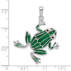 De-Ani Sterling Silver Rhodium-Plated Polished Enameled Green Frog Pendant