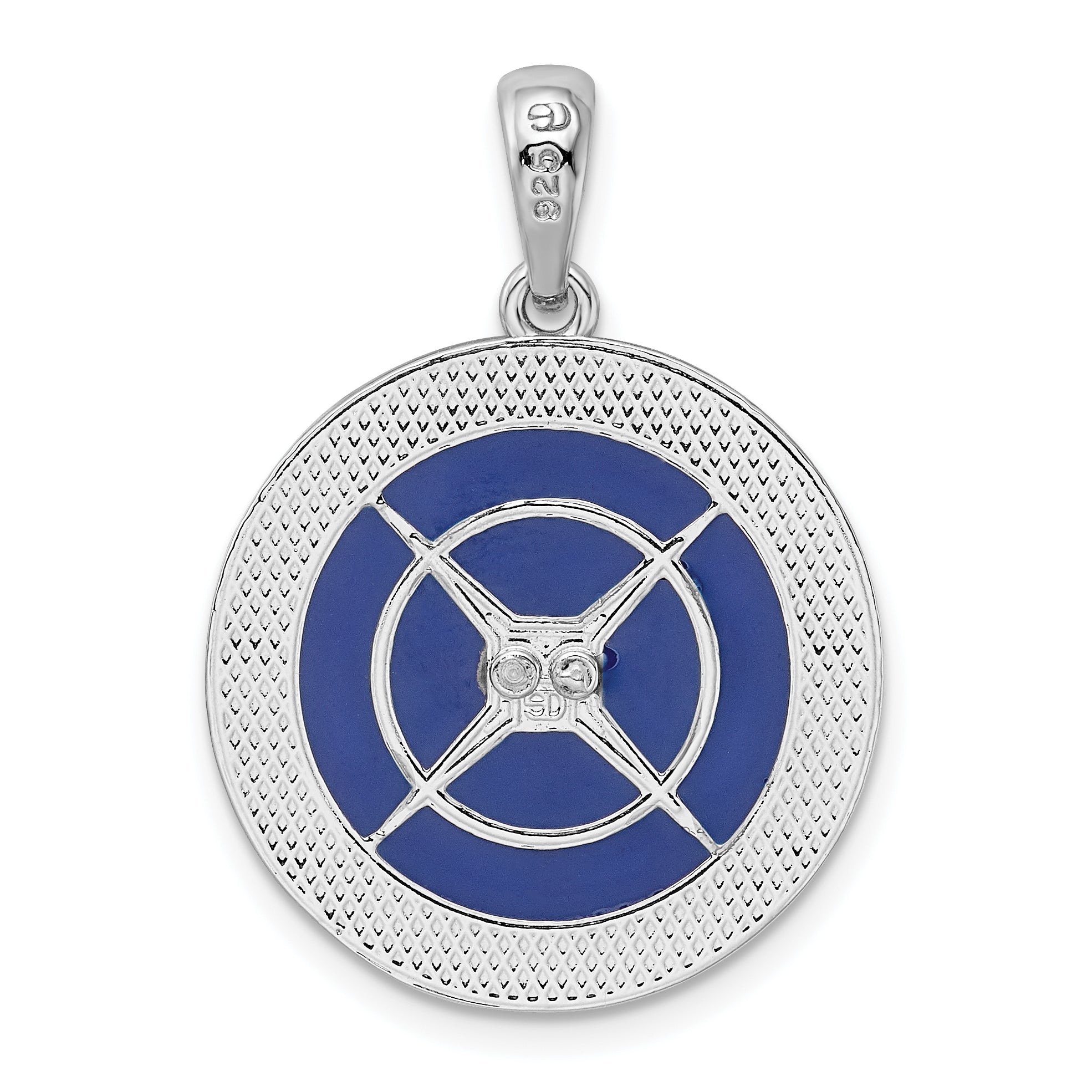 De-Ani Sterling Silver Rhodium-Plated Polished Enameled Large Compass Pendant