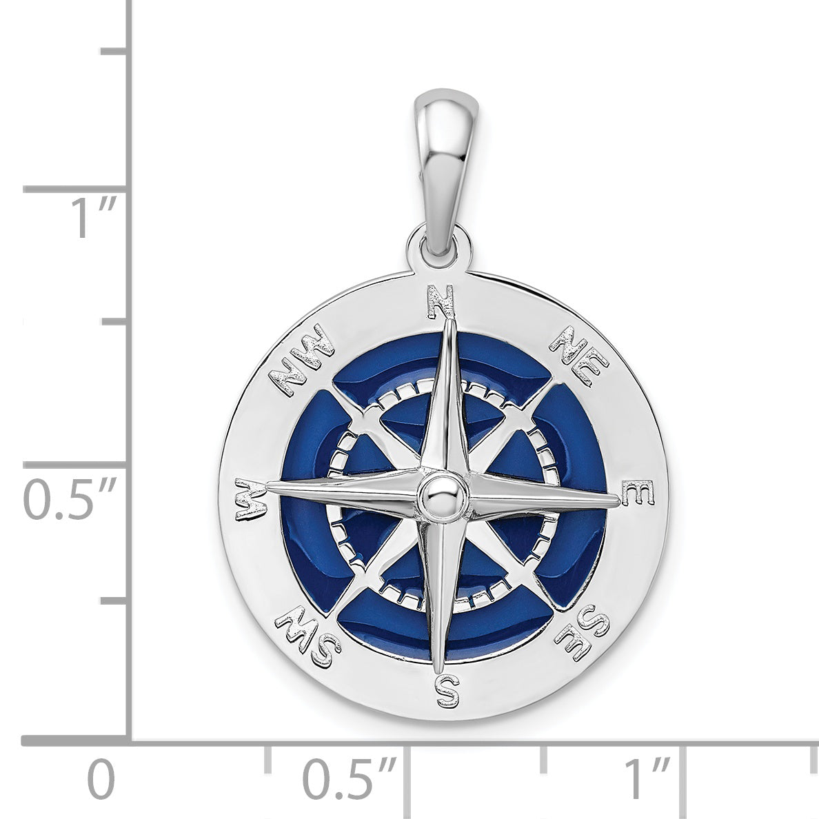 De-Ani Sterling Silver Rhodium-Plated Polished Enameled Large Compass Pendant