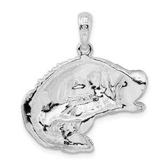 925 Sterling Silver Rhodium-Plated Jumping Bass Fish Pendant  Polished & Textured