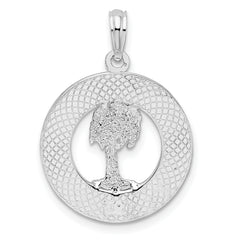 De-Ani Sterling Silver Rhodium-Plated Textured Siesta Key Florida with Palm Tree Pendant