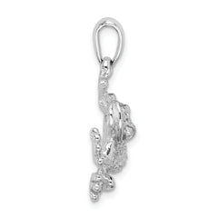 De-Ani Sterling Silver Rhodium-Plated Polished and Textured Frog Hanging by Leg Pendant