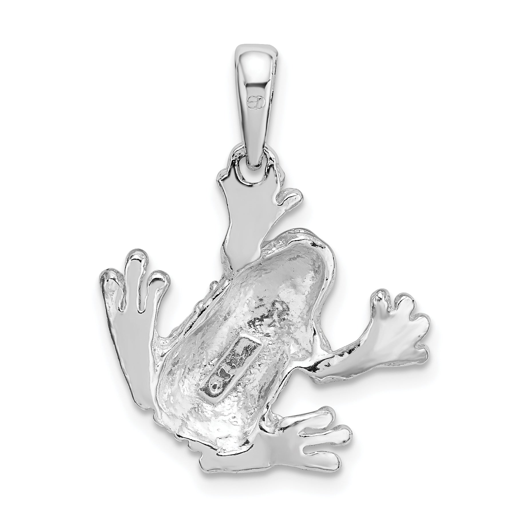 De-Ani Sterling Silver Rhodium-Plated Polished and Textured Frog Hanging by Leg Pendant