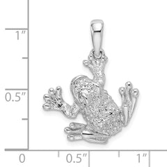 De-Ani Sterling Silver Rhodium-Plated Polished and Textured Frog Hanging by Leg Pendant