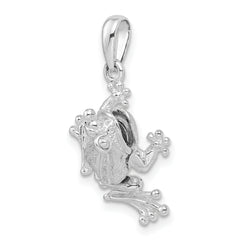 De-Ani Sterling Silver Rhodium-Plated Polished Bug Eyed Frog Pendant