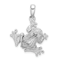 De-Ani Sterling Silver Rhodium-Plated Polished Bug Eyed Frog Pendant