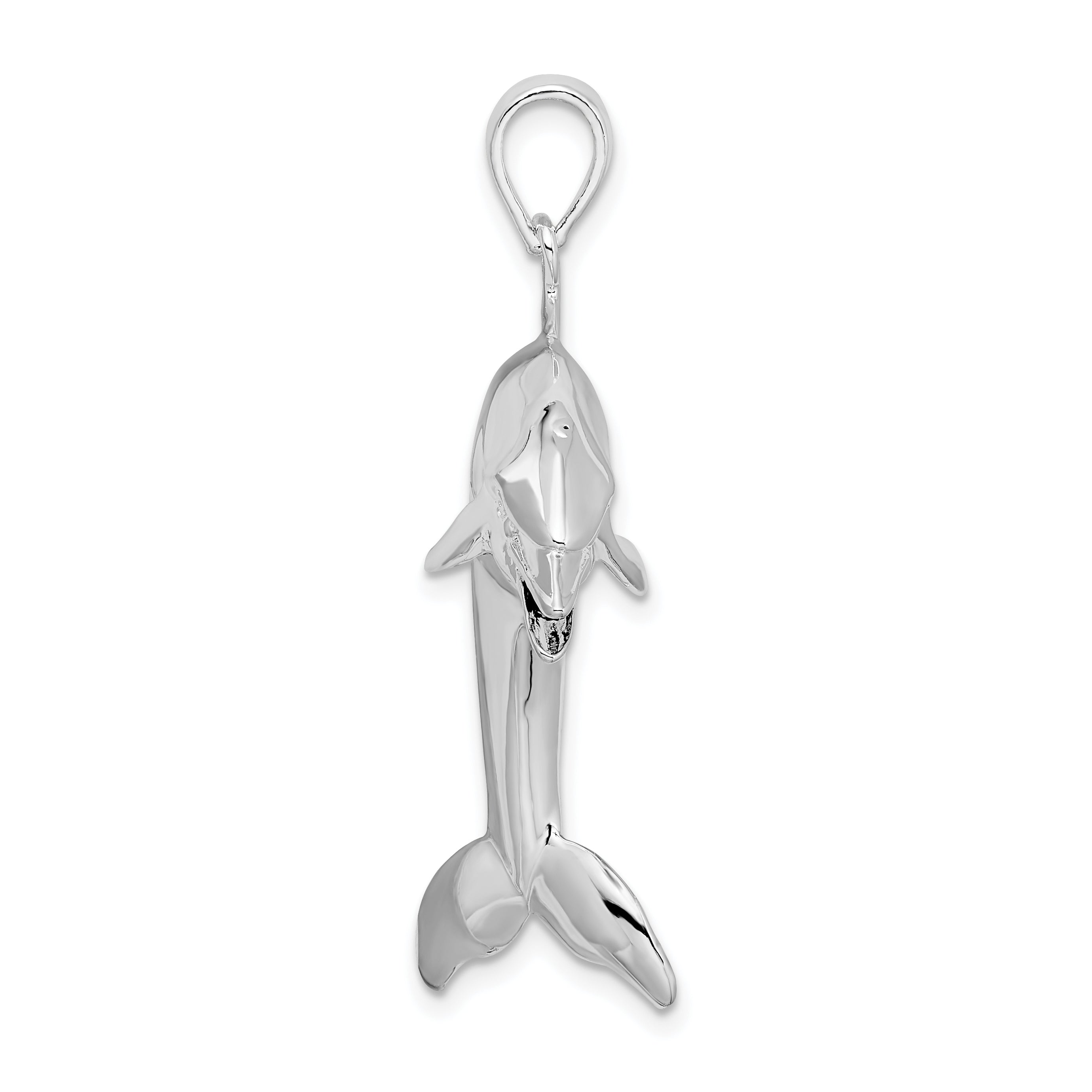 De-Ani Sterling Silver Rhodium-Plated Polished 3D Jumping Dolphin Pendant