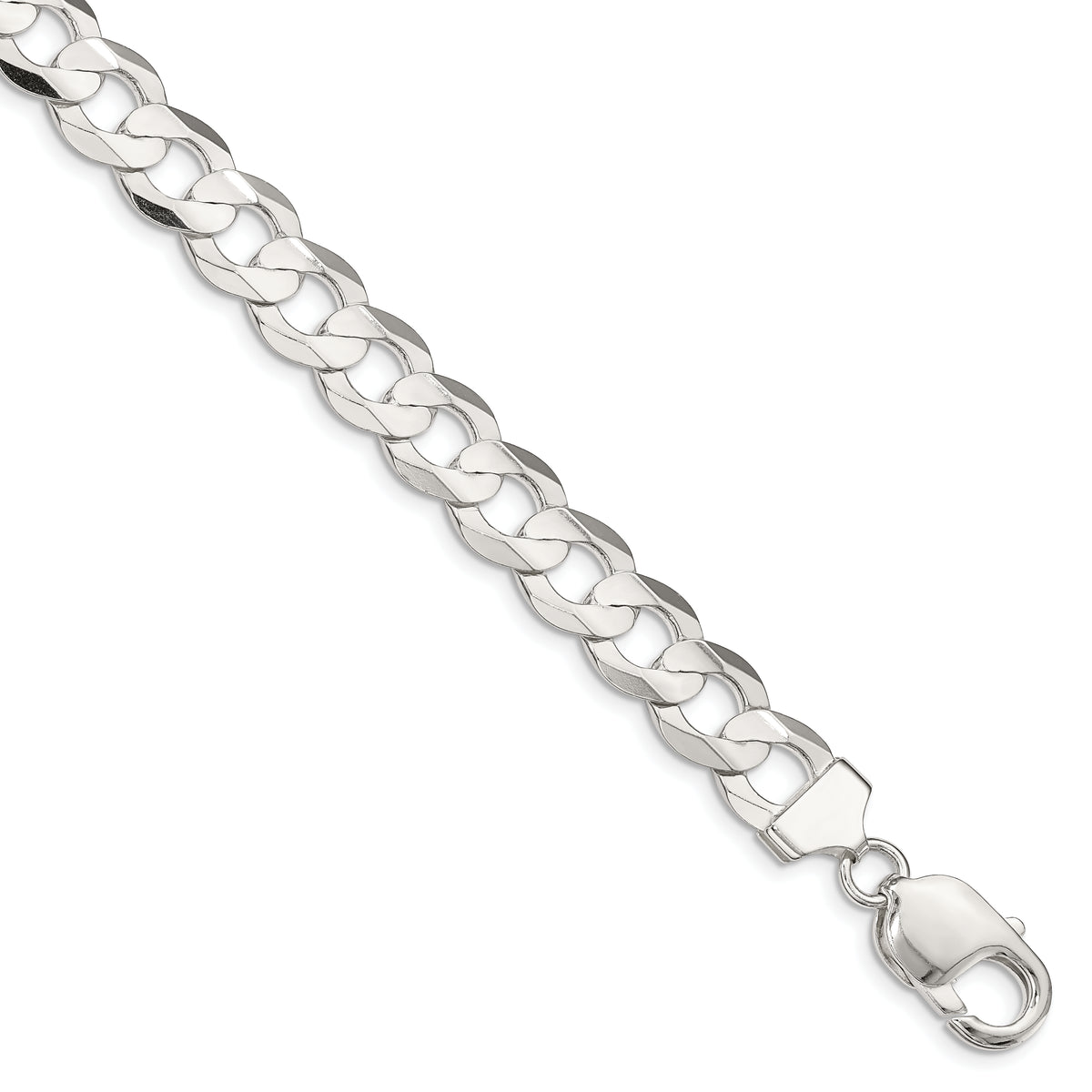 Sterling Silver 9.75mm Concave Beveled Curb Chain