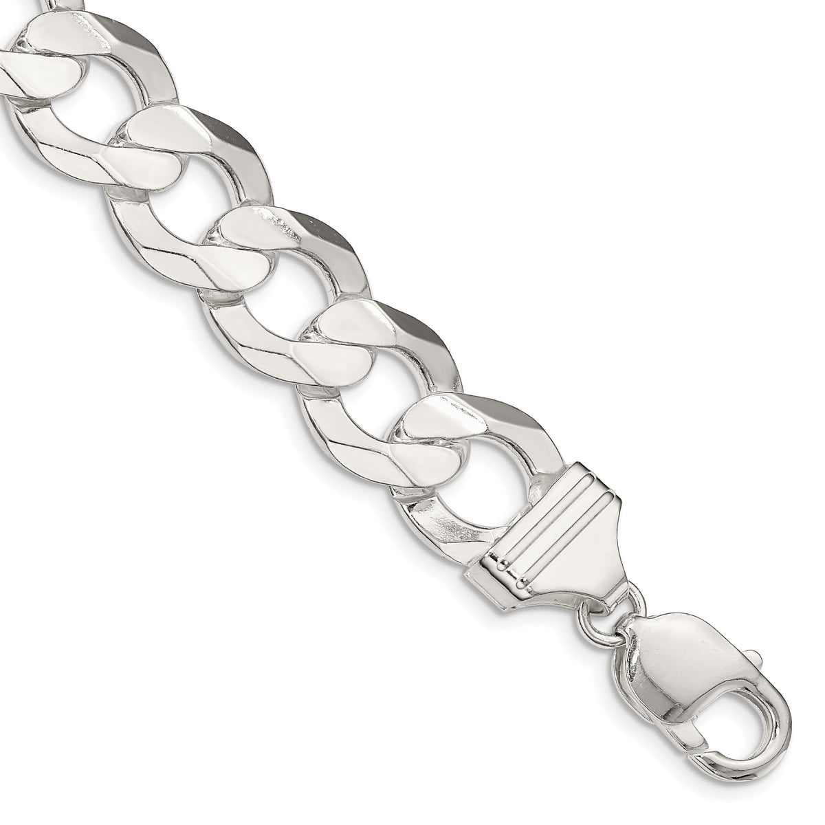 Sterling Silver 13.8mm Concave Beveled Curb Chain