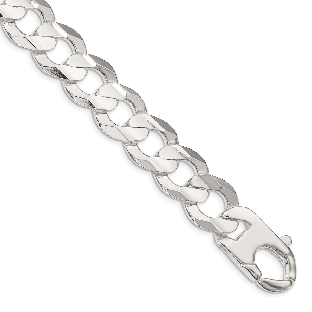 Sterling Silver 15.75mm Concave Beveled Curb Chain