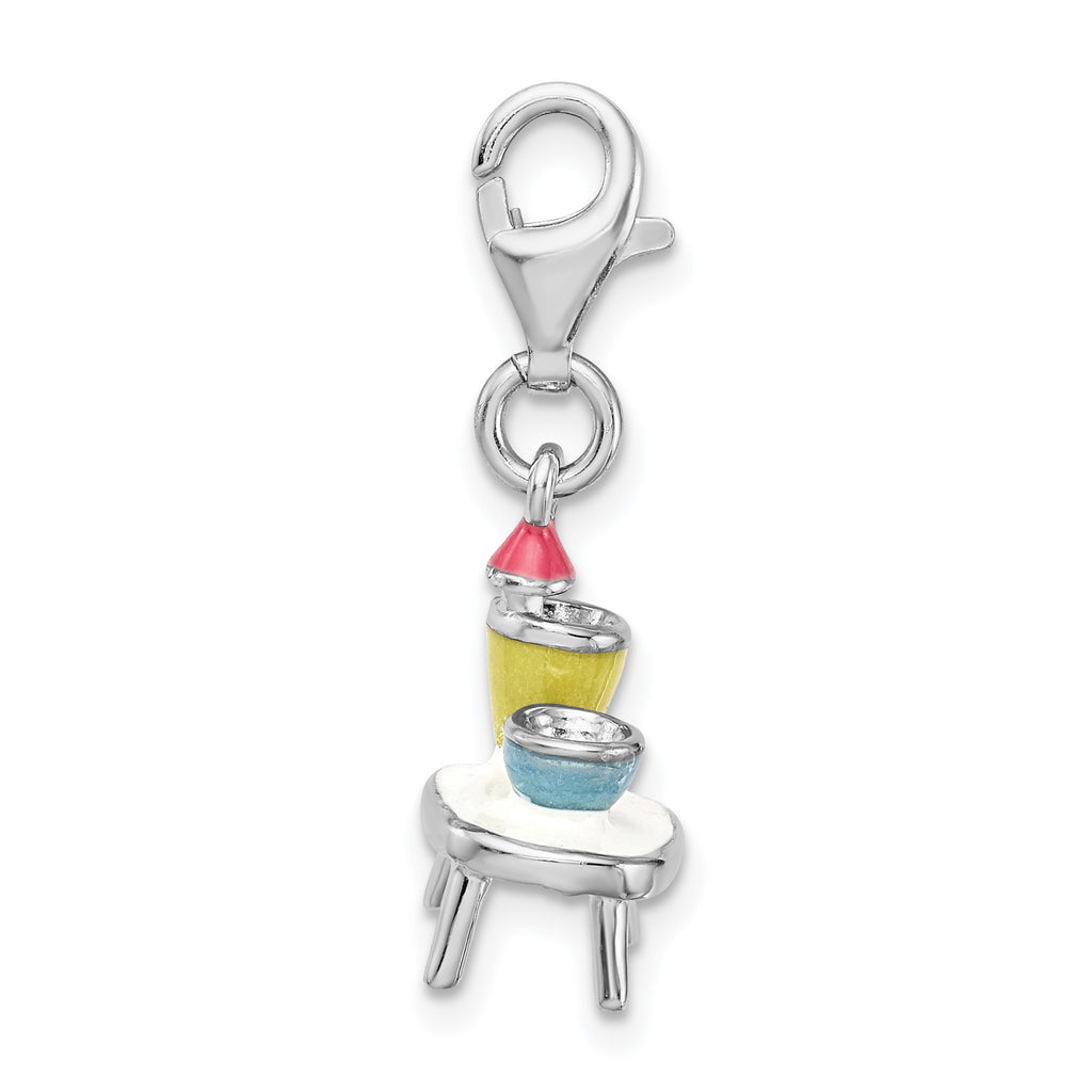 Sterling Silver Enamel Charm with Lobster Clasp Colorful Accent